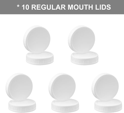 AOZITA 10 Pack REGULAR Mouth Mason Jar Lids for Ball, Kerr and More - White Plastic Storage Caps for Mason/Canning Jars - Leak-Proof