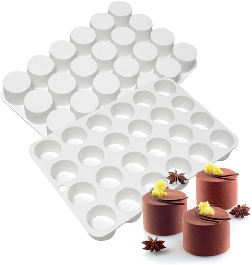 24 Cavity Cylinder Silicone Cake Mold for Cookies, 3D Handmade Kitchen Baking Tools, Reuse Decorating Mousse (B_