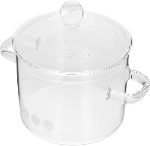 Yardwe 3PCS Glass Cooking Pot Set, 1.35L Heat-Resistant Borosilicate Glass Handmade Cookware for Pasta, Soup
