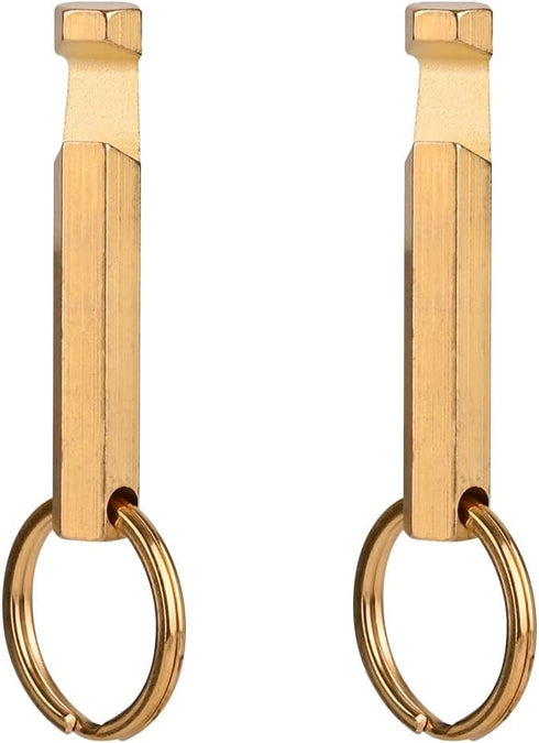 2PCS Solid Brass Keychain Beer Bottle Opener - Handcrafted Brass Copper Key Rings (KPQ-502L), Small Gold