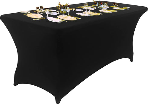 Peomeise 6FT Spandex Table Cover Rectangular Stretch Tablecloth (Black, 6FT)