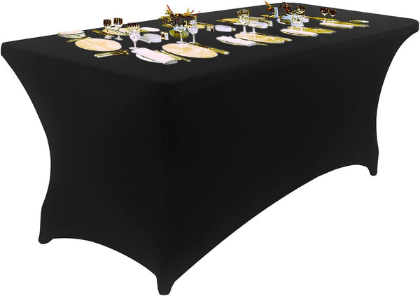 Peomeise 6FT Spandex Table Cover Rectangular Stretch Tablecloth (Black, 6FT)
