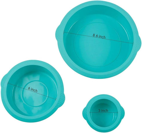 Webake Round Cake Pan Set - 3 Tier Cake Layer Tin, 8 Inch, 6 Inch, 3 Inch - Silicone Baking Molds for Parties