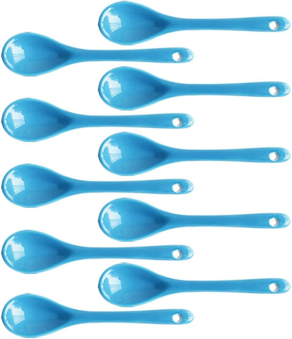Albedel Light Blue 10 pcs Porcelain Egg Spoons Ceramic Spoons 4.7 inch Coffee