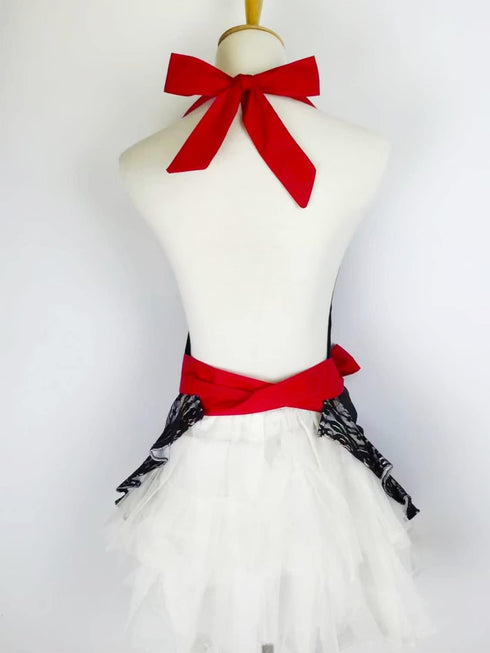 Black Lace Flirty Apron with Pocket, Retro Sexy Cooking Pinup Apron for Women