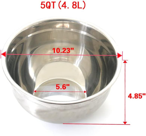 Stainless Steel Mixing Bowl - 5 Quart Metal Kitchen Aid Mixing Bowl for Baking, Cooking, and Food Storage