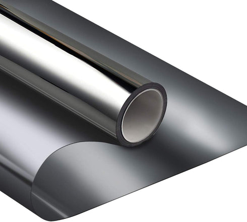 WPCTEV One Way Mirror Reflective Window Film, Anti UV Static Cling Decorative Screen Stickers, Black & Silver, 6 Mil,