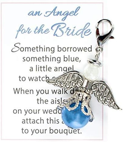 An Angel For The Bride, Something Blue and Silver Tone Zinc Metal Bouquet Charm, 1 x 1