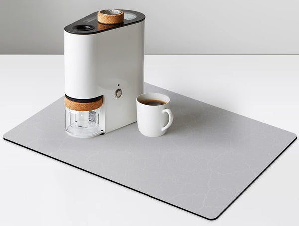 Coffee Maker Mat for Countertops, 19"x12" Rubber Backed Mat for Coffee Pots, Dish Drying Mat, Marble Gray