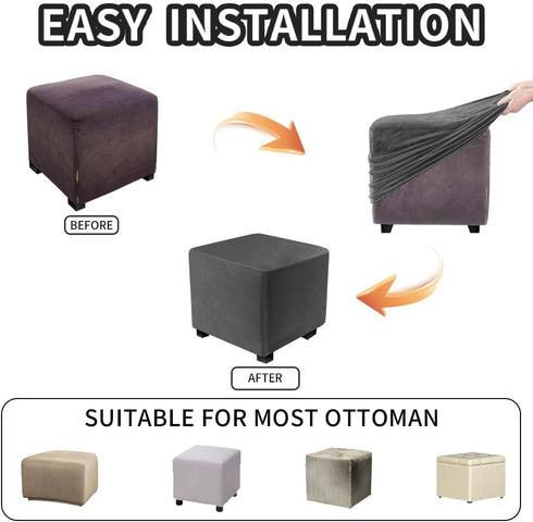DUJUIKE Square Ottoman Covers Protector, Stretch Comfortable Velvet, Elastic Bottom, Grey (Size S: 13-18"/15-18")