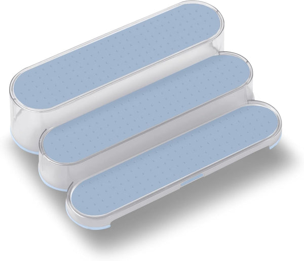 madesmart Clear Shelf Organizer - Lt. Grey, 3-Tier Cabinet or Countertop Organizer, Soft-Grip Lining and Non-slip Feet,