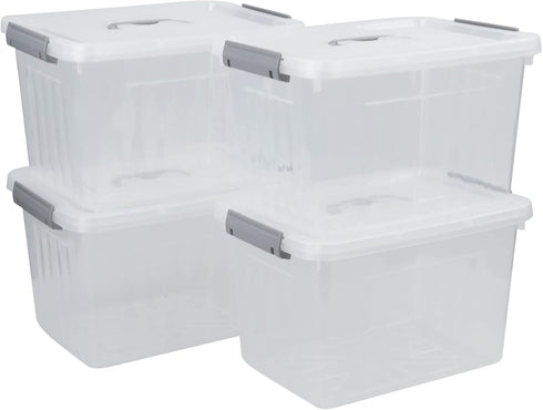 4-Pack Clear Plastic Storage Latch Box with Lids, 10 L