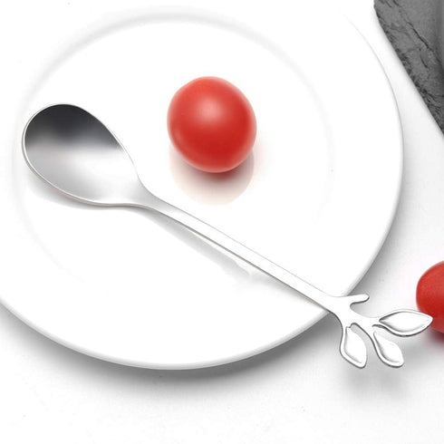 AnSaw Elegant Silver Leaf Coffee Spoons - 10-Piece Mini Stainless Steel Espresso & Dessert Tea Spoons, 4.7"