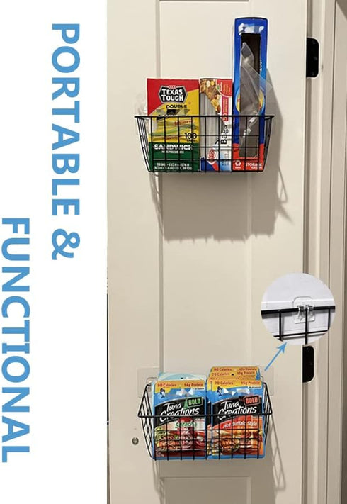 MaraFansie Hanging Kitchen Baskets, Over the Cabinet Door Organizer, No Drilling Adhesive Basket, 2 Pack, Black