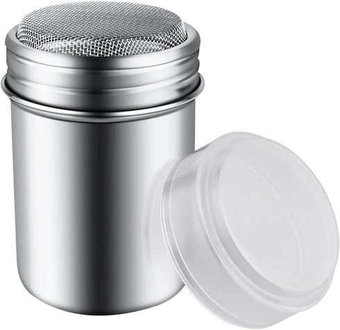 1Pcs Stainless Steel Powder Sugar Shaker Duster with Lid, Fine Mesh Shaker for Baking Soda, Cocoa, Flour