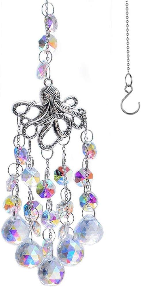 SUNCATCHER with Crystals, Octopus Suncatchers for Window AB Chandelier Beads Crystal prisms,