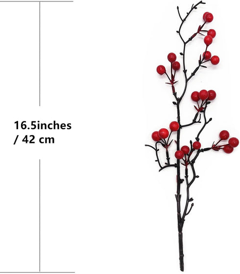 16.5" 4 Pack Artificial Red Berry Stems, Fake Holly Berries Branches Picks Faux Twig Plant Bouquet of Flowers Decor