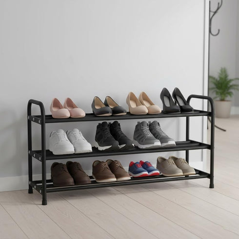 3-Tier 9.4" Closet, 17.3"-31.5" Expandable Shoe Rack, Ultra-Slim Metal Shoe Shelf for Entryway & Adjustable Length