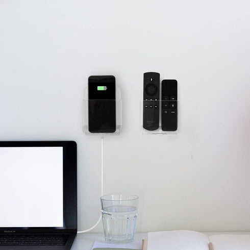Cosmos Pack of 2 Acrylic Remote Control Holder, Adhesive Wall Mount Phone Organizer for Home Office Storage