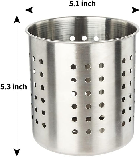 Stainless Steel Kitchen Utensil Holder, Round Organizer for Forks, Spatula, 5.3'' x 5.1" Restaurant Cooking Holder