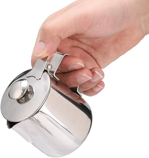 Milk Frothing Pitcher - Stainless Steel Coffee Cup Mug with Lid and Handle for Latte Art, Silver (1500ML)