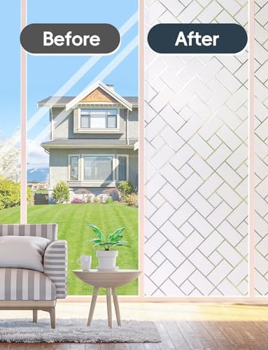 Window Privacy Film, Frosted Glass Window Film for Sun Blocking, Static Clings Removable Bathroom Door Window Covering,