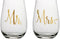 Slant Mr & Mrs Stemless Wine Glasses, Set of 2