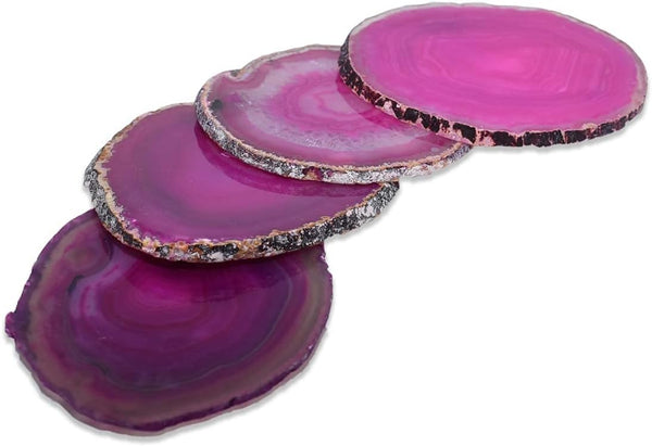 Nature's Decorations Pink Agate Stone Coasters - Set of 4, Polished Geode