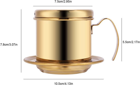 Stainless Steel Drip Coffee Filter Maker, Vietnamese Style Infuser, Ideal for Home/On-the-Go (Gold)