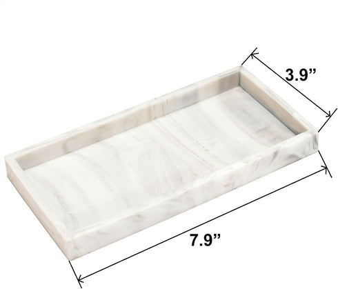 DNC Bathroom Tray, 7.9" Silicone Vanity Tray for Counter, Kitchen Sink Soap Tray for Dish Holder (Marble White)