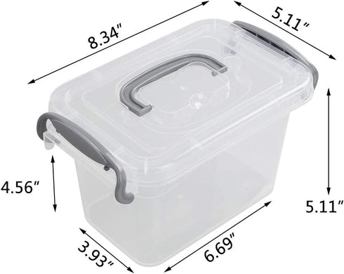 1.5 L Tiny Plastic Bins with Gray Handle, Mini Storage Box Organizer, 6-Pack