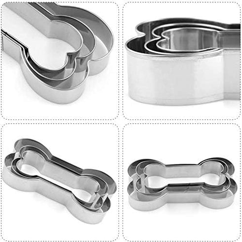 Set of 5 Silicone Molds Puppy Dog Paw & Bone Shaped 2 in 1 with Stainless Steel Bone Cookie Cutter for Homemade Treats