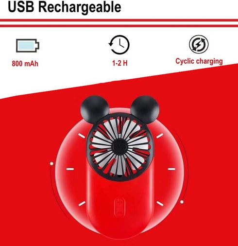 Cute Personal Mini Fan (2 PACK) - USB Rechargeable Handheld Fan with Stylish LED Light, 3 Speed Adjustable