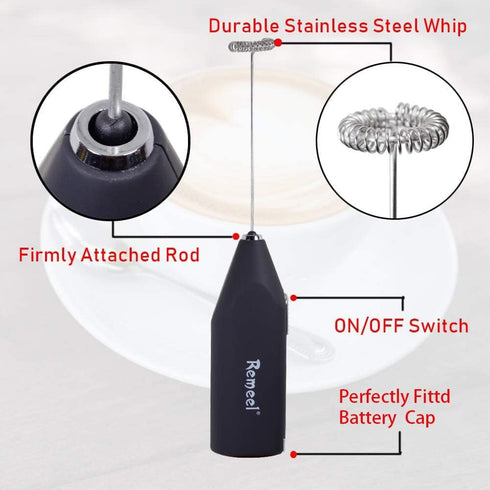 Handheld Milk Frother with Stainless Steel Whisk, Portable Foam Maker for Coffee, Latte, Hot Chocolate (Black)
