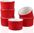 Ramekins 4oz, Set of 6 Red Porcelain Souffle Dishes, Oven Safe Baking Bowls for Pudding & Dipping