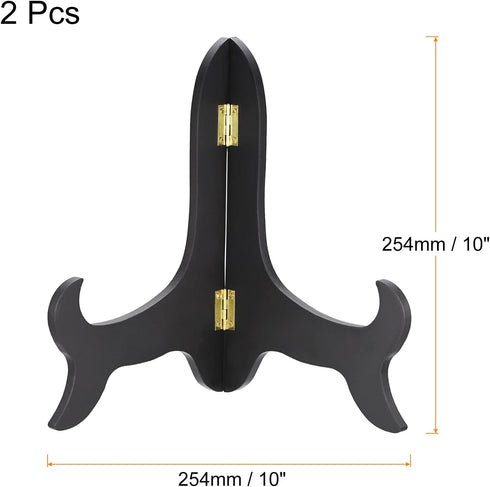 uxcell 2pcs 10" Easel Plate Holder, Wooden Folding Display Stand Black for Decorative Picture Frame