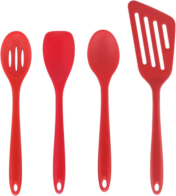 Red Silicone Kitchen Cooking Utensil Sets, Nonstick Heat Resistant Cooking Tools for Cookware