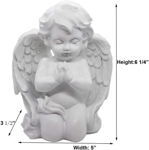 White Kneeling Praying Cherub Statue, Indoor Outdoor Home Garden Decoration, Angel Memorial Sculpture