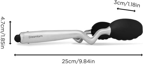 Dreamfarm Clongs Grippy Silicone & Stainless Steel Kitchen Tongs, 9" Black