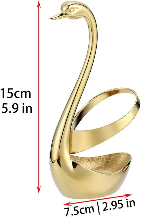 AnSaw Gold Swan Base Holder Set with 10 Pcs Mini Leaf Teaspoons & Dessert Forks - Perfect for Appetizers, Salads