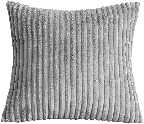 TangDepot Set of 2 Soft Plush Velvet Big Striped Corduroy Decorative Throw Pillow Covers, 24"x24" Grey