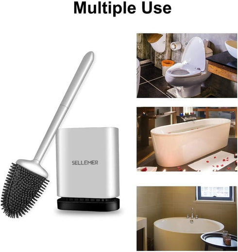 Sellemer 2 Pack Toilet Brush and Holder Set, Flexible Silicone Bristles, Compact Size for Bathroom Storage
