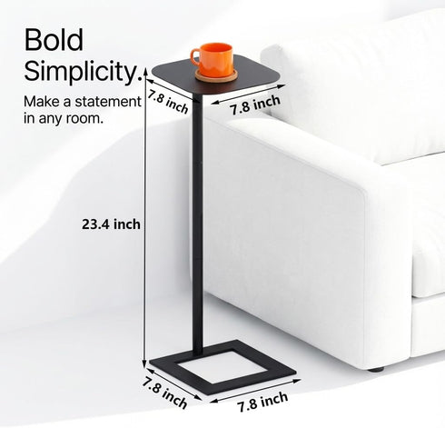 23.4" Stable C Table End Table, Tall C Shaped Side Table That Slides Under Sofa, Slim Under Couch Table, Modern