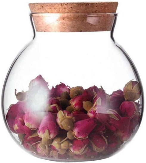 1PCS 500G/17oz Clear Empty Round Large Capacity Sealed Glass Bottles with Wood Cork Stopper for Storage