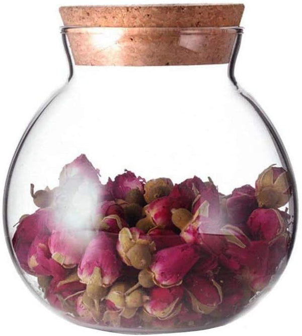 1PCS 500G/17oz Clear Empty Round Large Capacity Sealed Glass Bottles with Wood Cork Stopper for Storage