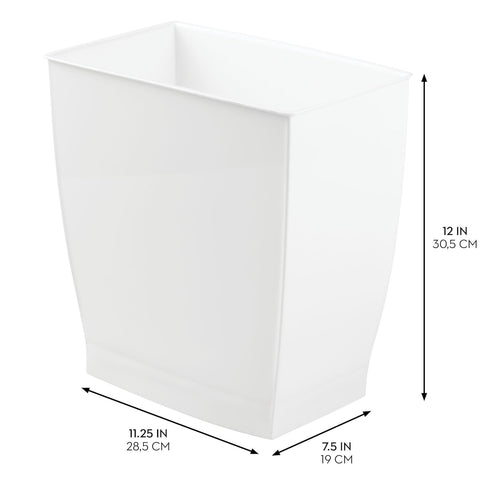 iDesign Plastic Spa Rectangular Trash Can, 2.5 Gallon, for Bathroom, Bedroom, Home Office, White
