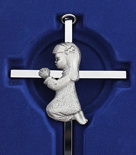 Silver Toned Girl Wall Cross, Infant Blessing Baby Plaque, Wall Decor Gift