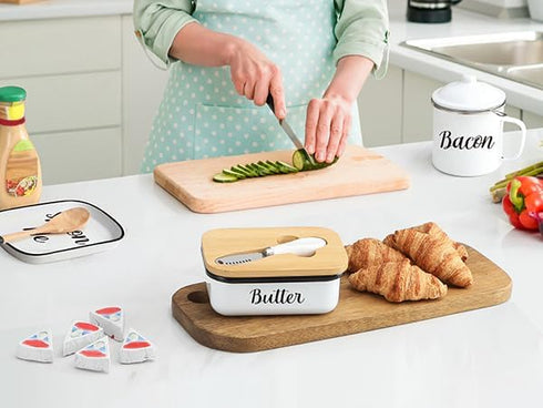 LANDNEOO Butter Dish with Lid and Butter Curler Knife - Unbreakable Stainless Steel Keeper Container with Double