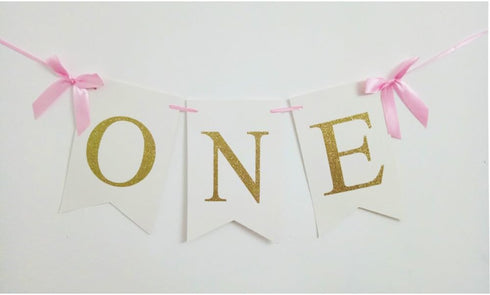 DiDida 1st (4.8inch Birthday Baby Party Decoration High Chair Glitter Gold ONE Banner Ribbon Bow)