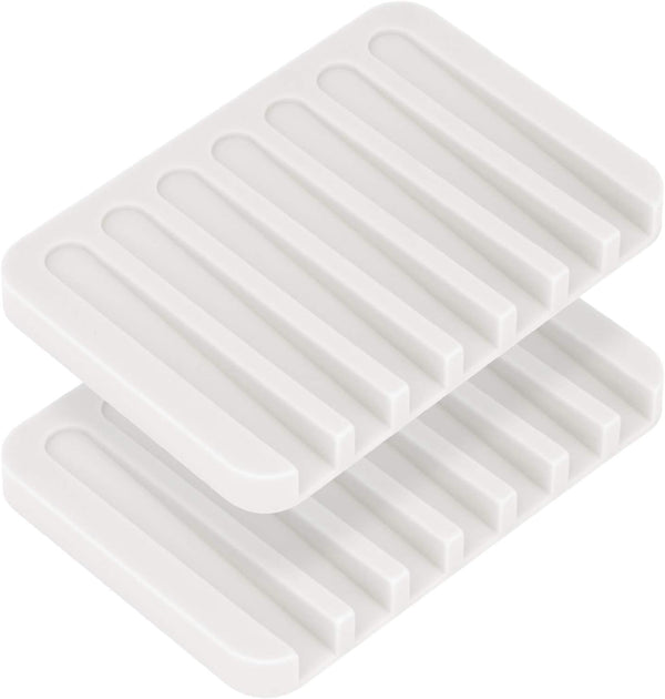 Anwenk Flexible Silicone Soap Dish, Shower Waterfall Tray Saver Holder for Bathroom/Kitchen, 2 Pack